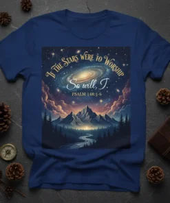 If the Stars Were to Worship So will, I. Psalm 148:3-6 quote on a t-shirt with a galaxy and mountain
