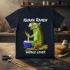 Iguana Ramen Noodle Lover t-shirt with a green iguana eating ramen noodles and text "Iguana Ramen Noodle Lover"