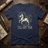Navy t-shirt with a white unicorn graphic and the text "I'LL CUT YOU"