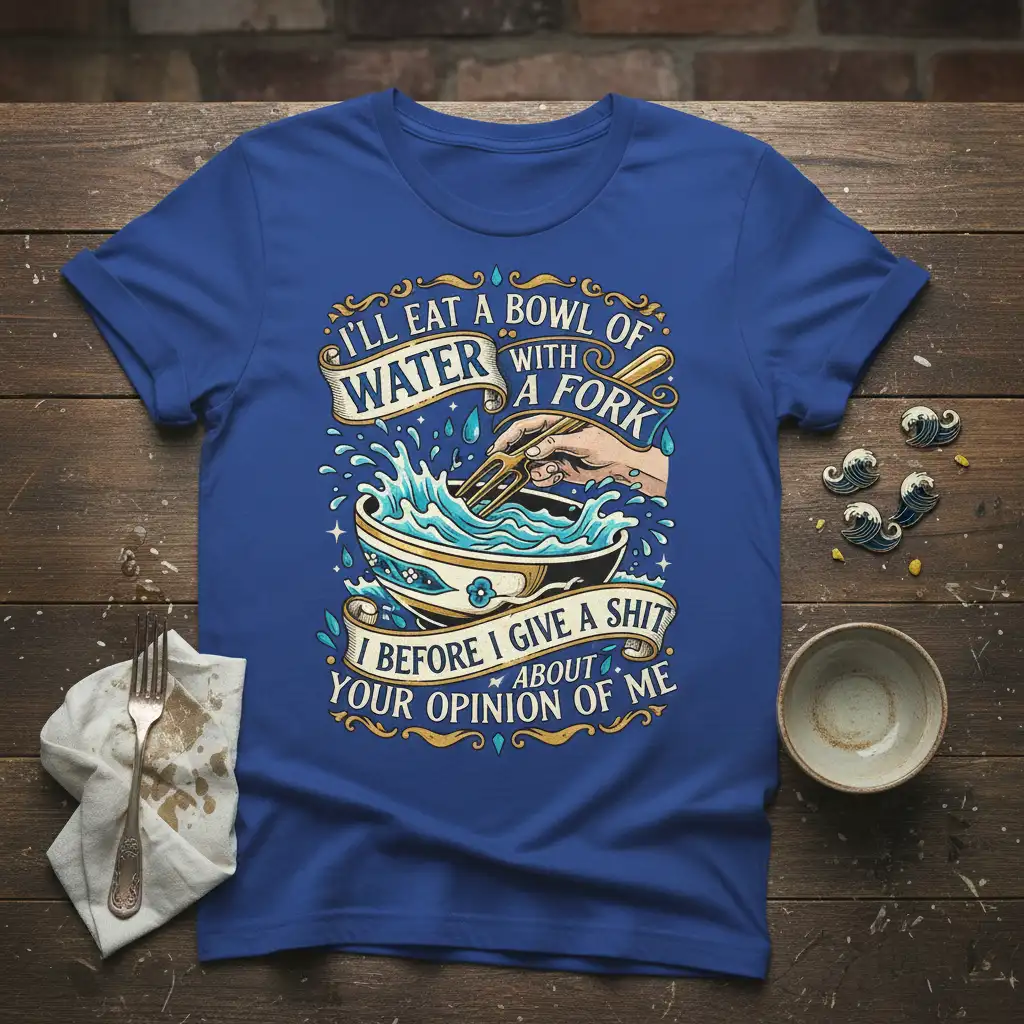 Bold typography quote I'll Eat A Bowl Of Water With A Fork Before I Give A Shit About Your Opinion Of Me
