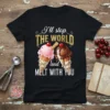 I'll stop THE WORLD and MELT WITH YOU text with pink and brown ice cream cones graphic on a black