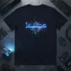 Dark t-shirt with the word "Illuminate" in glowing neon blue over a complex digital circuit board graphic