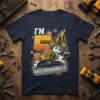 I'm 5 And Crushing It excavator birthday t-shirt design with bold orange '5' and yellow construction vehicle