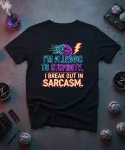 I'M ALLEGGIC TO STUPIDITY. text design featuring bold typography on quality t-shirt