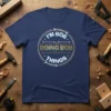 T-shirt with "I'm Bob Doing Bob Things" text in a circular design with wrenches and stars, navy blue shirt
