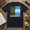 I'm Both Of Them t-shirt design featuring split graphic of Mexican eagle emblem and Guatemalan flag, with text below
