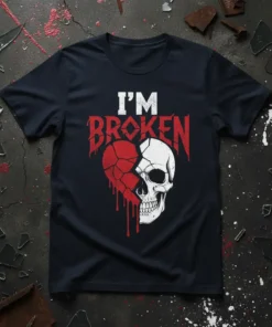 I'm Broken skull and heart graphic t-shirt with dripping red accents