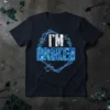 I'M BROKEN t-shirt with glowing blue circuit board text and distressed effect, set against a dark background