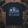 IM CLASSIC T-Shirt design with retro floppy disk, VHS tape, and cassette tape on circuit board background