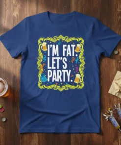 I'M FAT. LET'S PARTY. detailed graphic design printed on comfortable cotton t-shirt