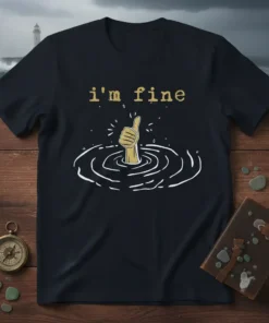 I'm fine t-shirt with a hand giving a thumbs up from water, humorous and sarcastic design
