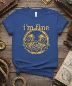 I'm Fine vintage diving helmet t-shirt design with text and ocean waves