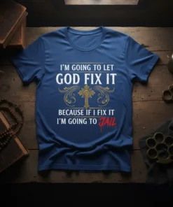 I'm Going To Let God Fix It Because If I Fix It I'm Going To Jail Christian T-Shirt with cross