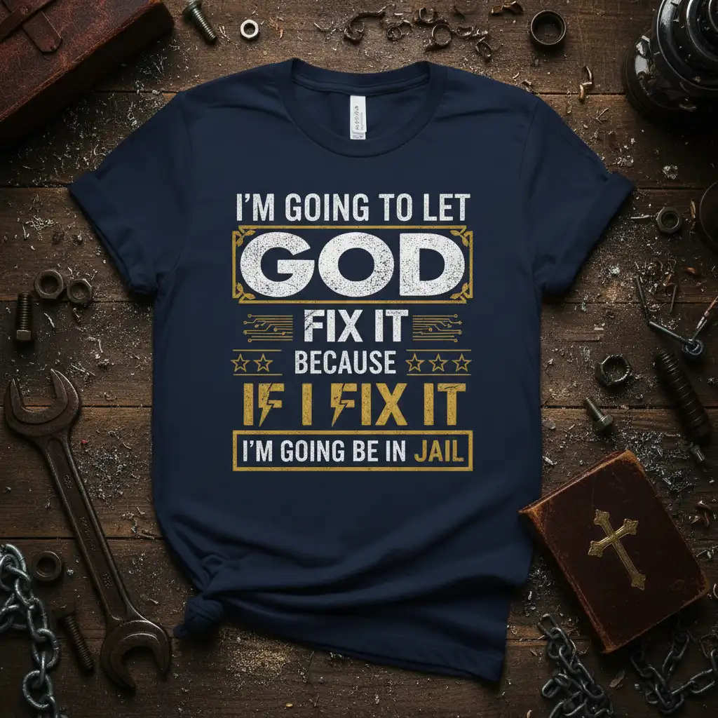 I'm Going To Let God Fix It Because If I Fix It I'm Going Be In Jail quote on navy t-shirt