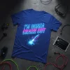 I'm Gonna Crash Out neon quote with a rocket ship launching graphic on a blue t-shirt
