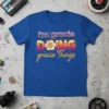 I'm Gracie Doing Gracie Things quote on a blue t-shirt with colorful retro typography and a floral graphic