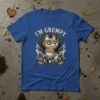 I'm Grumpy Deal With It text with a grumpy cat graphic on a blue t-shirt