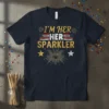 I'm Her Her Sparkler patriotic t-shirt with American flag stripes and fireworks graphic