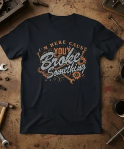 I'm Here Cause You Broke Something mechanic quote t-shirt with gears and wrenches graphic