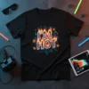 Black t-shirt with "I'M HOT" text in fiery neon font, surrounded by circuit board graphics and flames