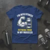 I'm Into Fitness Fit'ness Tren In My Muscles t-shirt design featuring a flexing arm and a supplement bottle