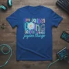 T-shirt with "I'm Jayden Doing Jayden Things Jayden Things" text in colorful, blocky font with a cute flower character