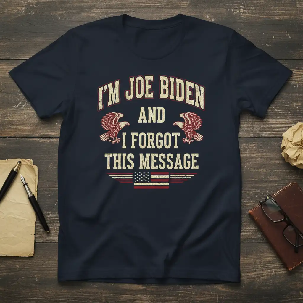 I'm Joe Biden and I Forgot This Message humorous political statement t-shirt with eagles and flag graphic