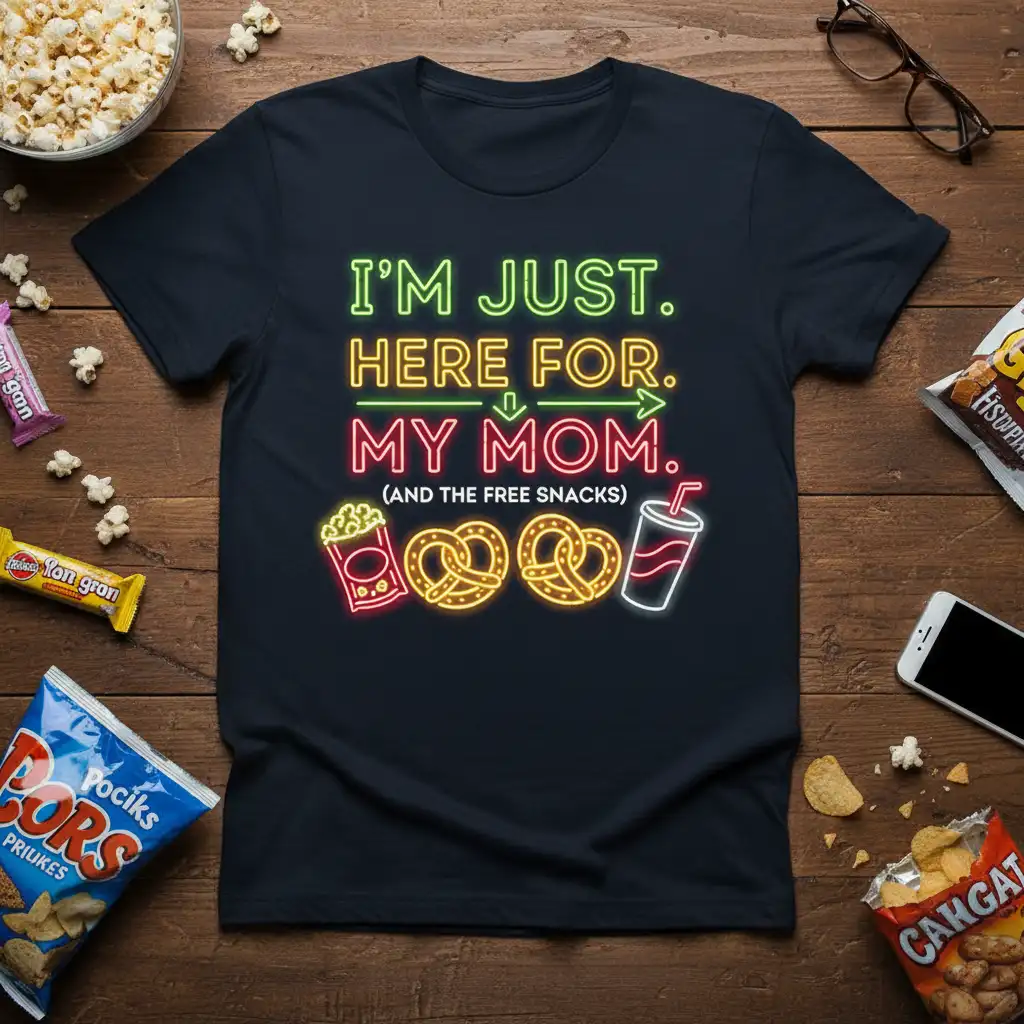 I'M JUST. HERE FOR. quote printed with bold typography on quality cotton blend t-shirt design