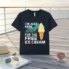I'm Just Here For The Free Ice Cream quote with a cruise ship and ice cream cone graphic on a