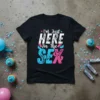 I'm Just HERE For The SEX text design with pink and blue baby footprints on a black t-shirt, perfect for