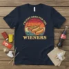 Retro graphic tee with text "I'm Just Here For The Wieners" and three hot dogs in buns