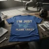 I'm Just Plane Crazy t-shirt with wireframe airplane graphic and distressed text
