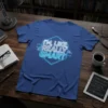 I'm, Like, Really Smart quote t-shirt with neon blue hexagonal outline and circuit board accents