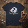 I'm Magical text with a silhouette of a unicorn rearing up in a pastel cosmic swirl
