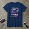 Retro graphic t-shirt with text "I'm Makayla Doing Makayla Things" in neon pink and blue outline on navy blue shirt