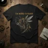 I'm Mildly Irritated text above a mechanical wasp holding a wrench, steampunk design t-shirt graphic