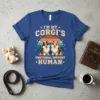 I'm My Corgi's Emotional Support Human T-Shirt with two smiling corgis and a retro sunset graphic