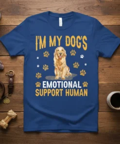 I'm My Dog's Emotional Support Human golden retriever t-shirt design with paw prints
