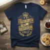 I'm My Mother-In-Law's Law's Favorite Child quote in gold ornate font on a navy t-shirt with crown graphic