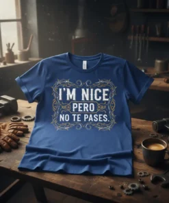 I'M NICE PERO NO TE PASES. eye-catching graphic design printed on comfortable cotton t-shirt