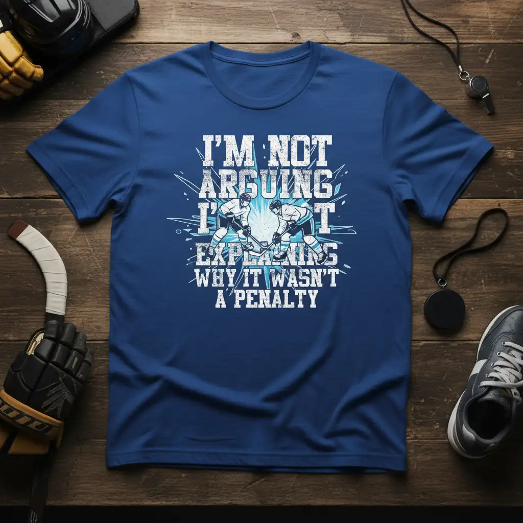 I'm Not Arguing I'm Just Explaining Why It Wasn't A Penalty hockey quote design with players and ice splash effect
