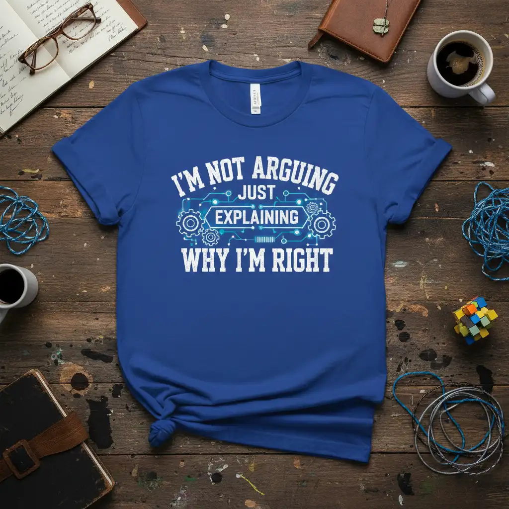 I'm Not Arguing Just Explaining Why I'm Right quote t-shirt with tech-inspired graphic