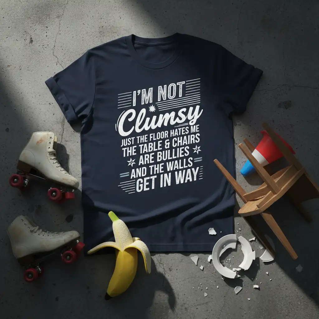 I'm Not Clumsy Just quote printed with bold typography on quality cotton blend t-shirt design
