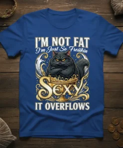 I'M NOT FAT I'm Just So Freüikin SEXY IT OVERFLOWS funny black cat t-shirt design