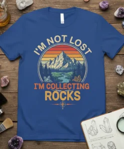 I'm Not Lost I'm Collecting Rocks vintage mountain sunset t-shirt design for rock collectors