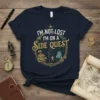 I'm Not Lost I'm On A Side Quest design with dragon, adventurer, and portal on a navy blue t-shirt