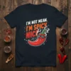 I'm Not Mean I'm Spicy Nice t-shirt with a cartoon chili pepper wearing sunglasses. Features bold white and orange text