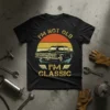 I'm Not Old I'm Classic t-shirt design featuring a vintage car silhouette against a retro sunset graphic