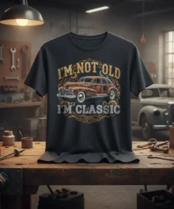 I'm Not Old I'm Classic t-shirt with vintage car graphic and distressed typography