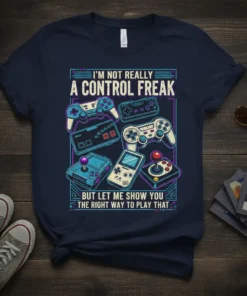 T-shirt with text "I'm Not Really A Control Freak But Let Me Show You The Right Way To Play That"